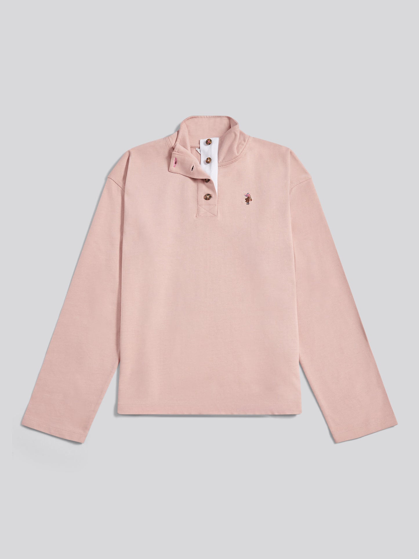 Womens Funnel Neck Rugby Shirt in Pale Mauve