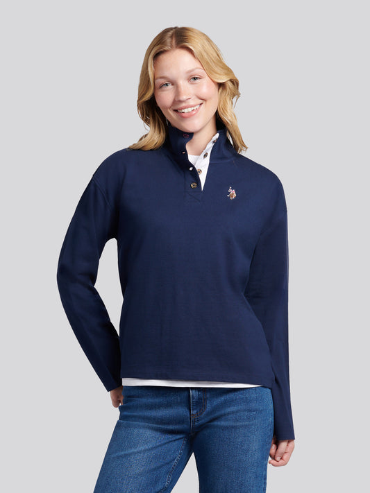Womens Funnel Neck Rugby Shirt in Navy Iris