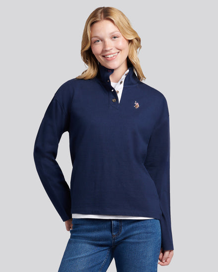 Womens Funnel Neck Rugby Shirt in Navy Iris