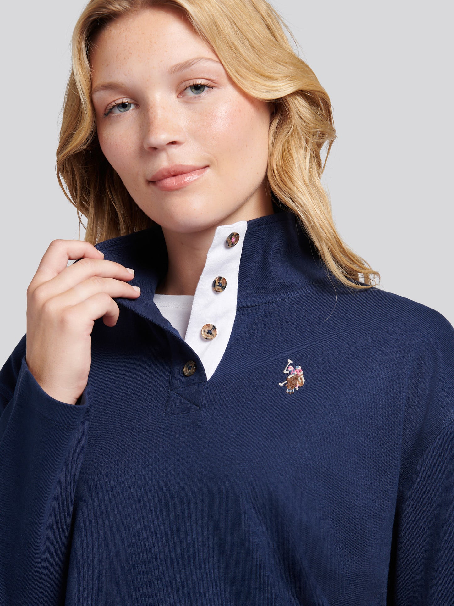 Womens Funnel Neck Rugby Shirt in Navy Iris