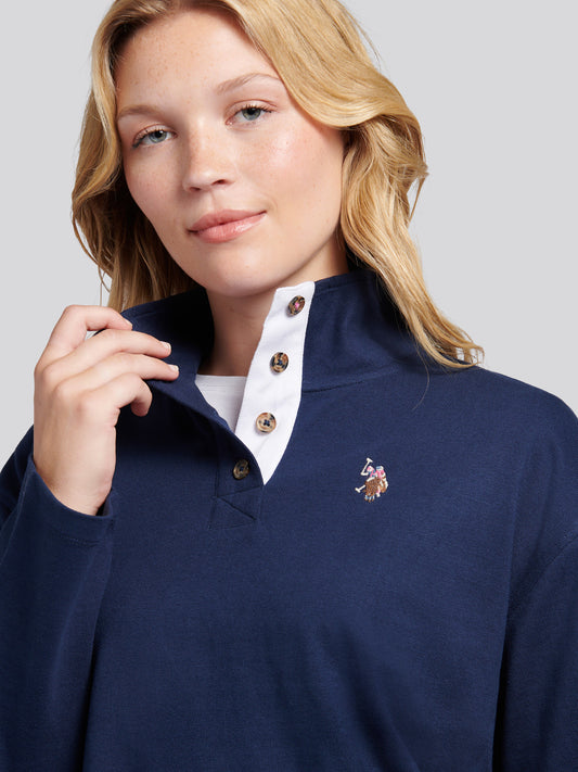 Womens Funnel Neck Rugby Shirt in Navy Iris