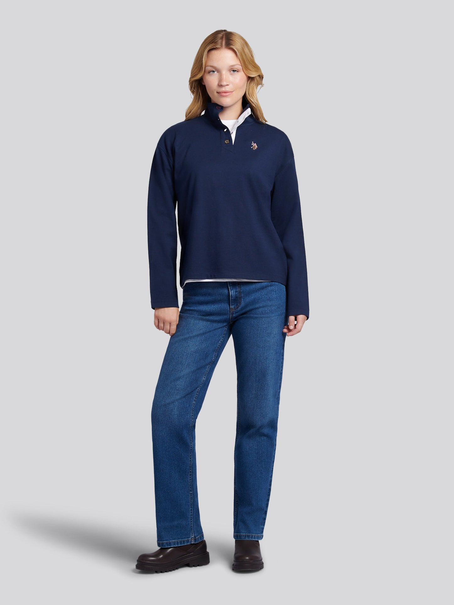 Womens Funnel Neck Rugby Shirt in Navy Iris