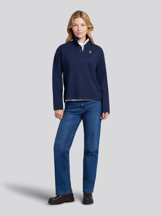 Womens Funnel Neck Rugby Shirt in Navy Iris