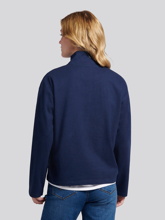 Womens Funnel Neck Rugby Shirt in Navy Iris