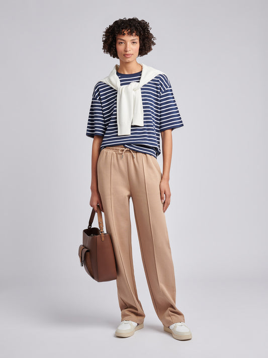 Womens Heavyweight Stripe Loose Crew Neck T-Shirt in Navy Iris