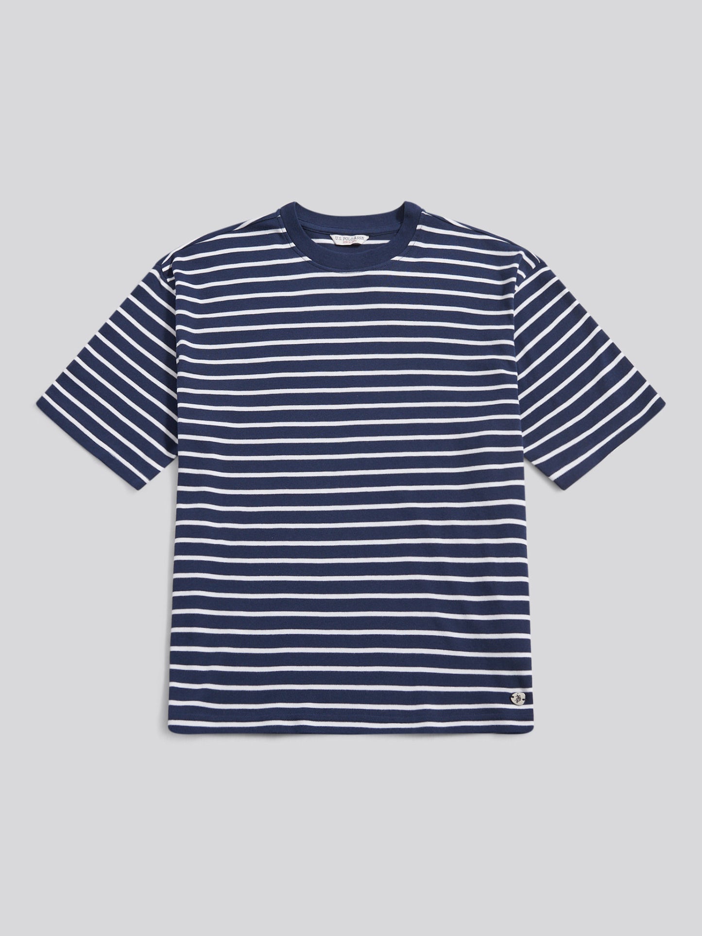 Womens Heavyweight Stripe Loose Crew Neck T-Shirt in Navy Iris
