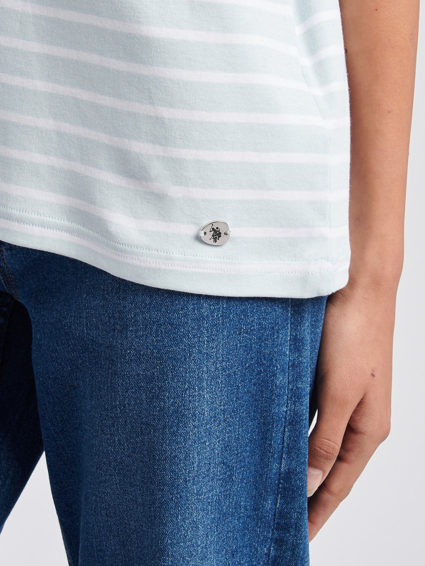 Womens Heavyweight Stripe Loose Crew Neck T-Shirt in Ballad Blue