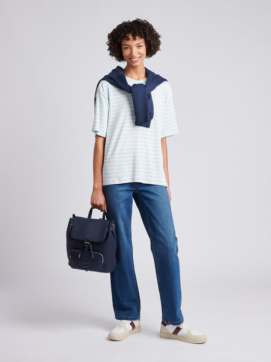 Womens Heavyweight Stripe Loose Crew Neck T-Shirt in Ballad Blue