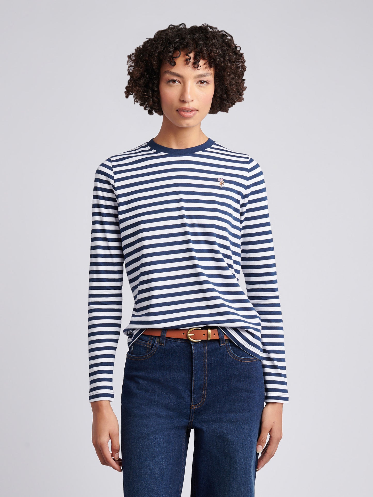 Womens Stripe Long Sleeve T-Shirt in Navy Iris