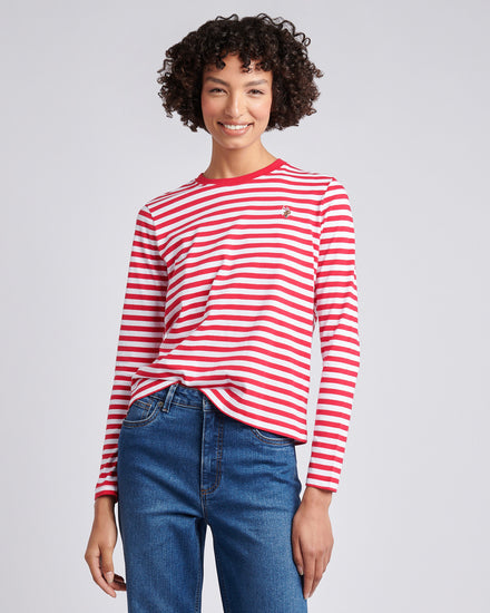 Womens Stripe Long Sleeve T-Shirt in Jalapeno Red