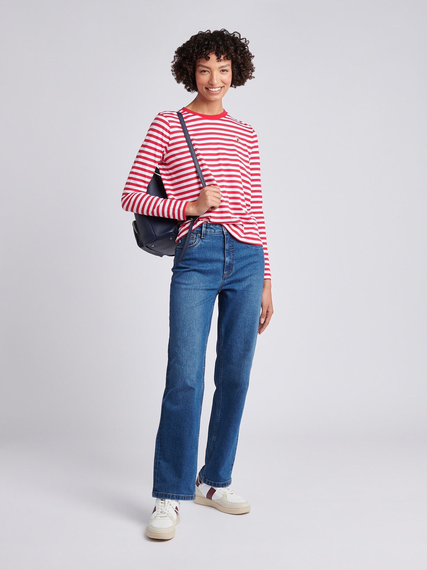 Womens Stripe Long Sleeve T-Shirt in Jalapeno Red
