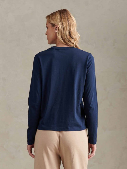 Womens Long Sleeve Pocket T-Shirt in Navy Iris