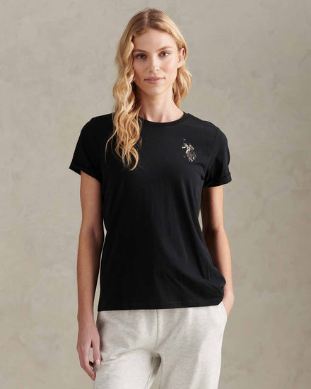 Womens Large Tonal Double Horsemen T-Shirt in Black