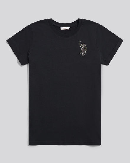 Womens Large Tonal Double Horsemen T-Shirt in Black
