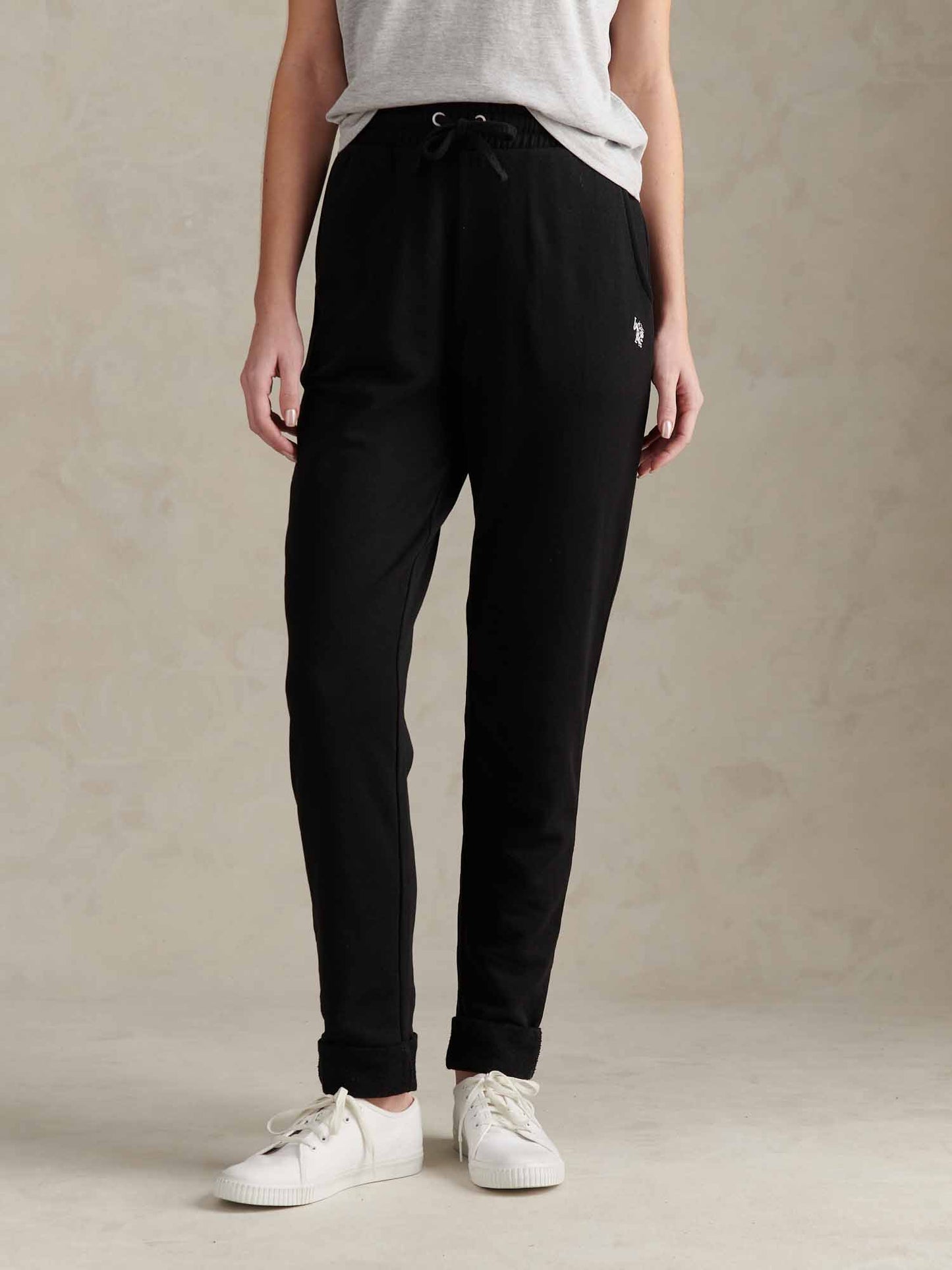 Womens Tonal Double Horsemen Roll Cuff Jogger in Black