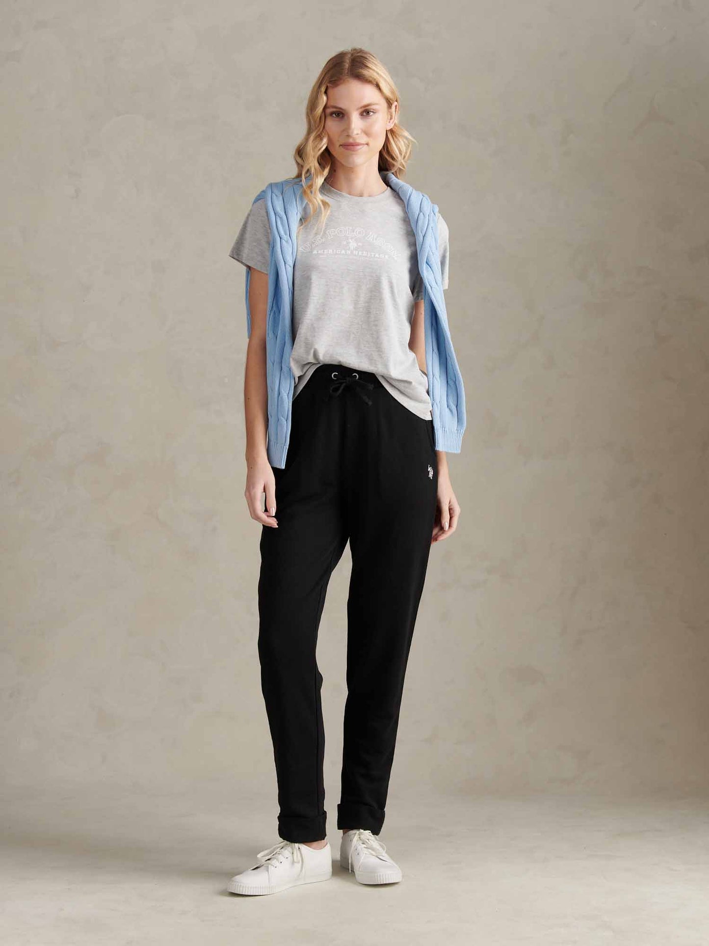 Womens Tonal Double Horsemen Roll Cuff Jogger in Black