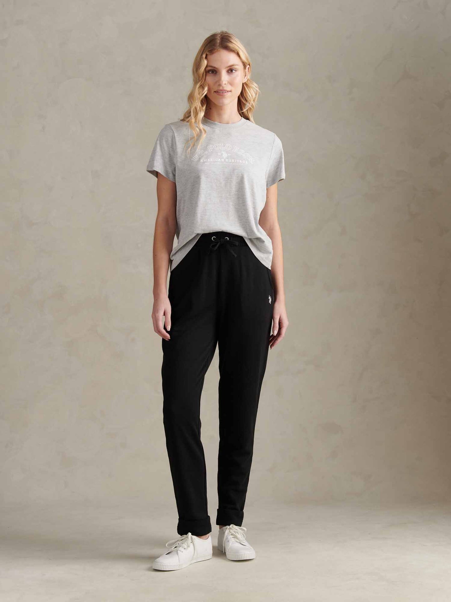Womens Tonal Double Horsemen Roll Cuff Jogger in Black