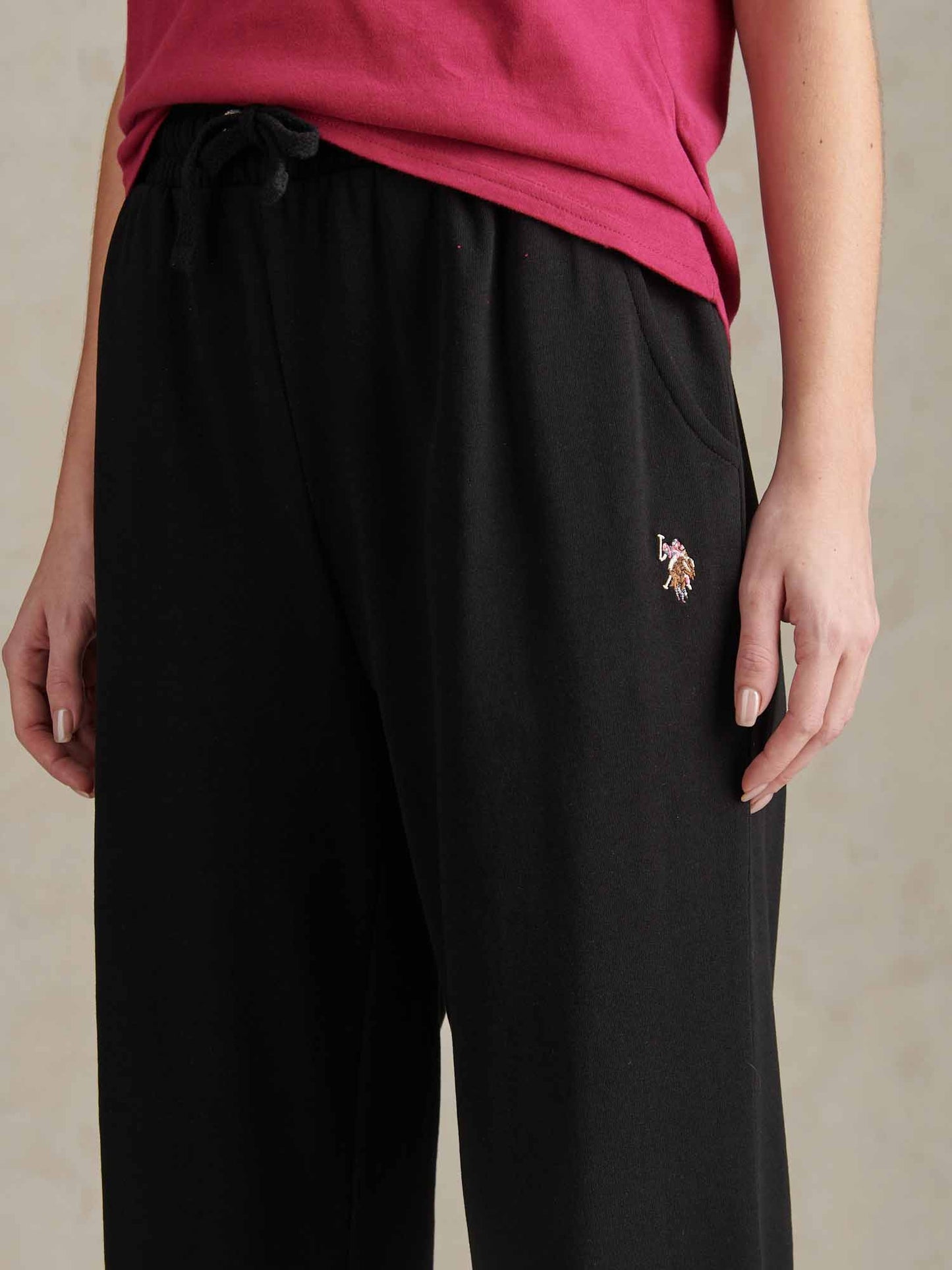 Womens Tonal Double Horsemen Wide Leg Jogger in Black