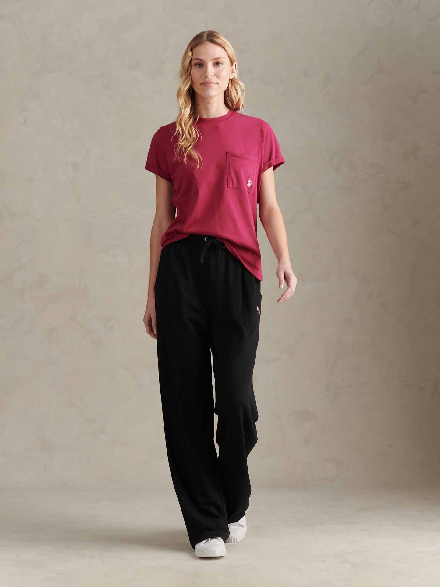 Womens Tonal Double Horsemen Wide Leg Jogger in Black