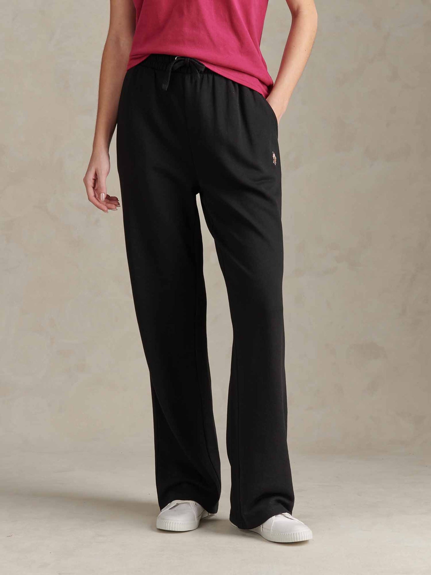 Womens Tonal Double Horsemen Wide Leg Jogger in Black