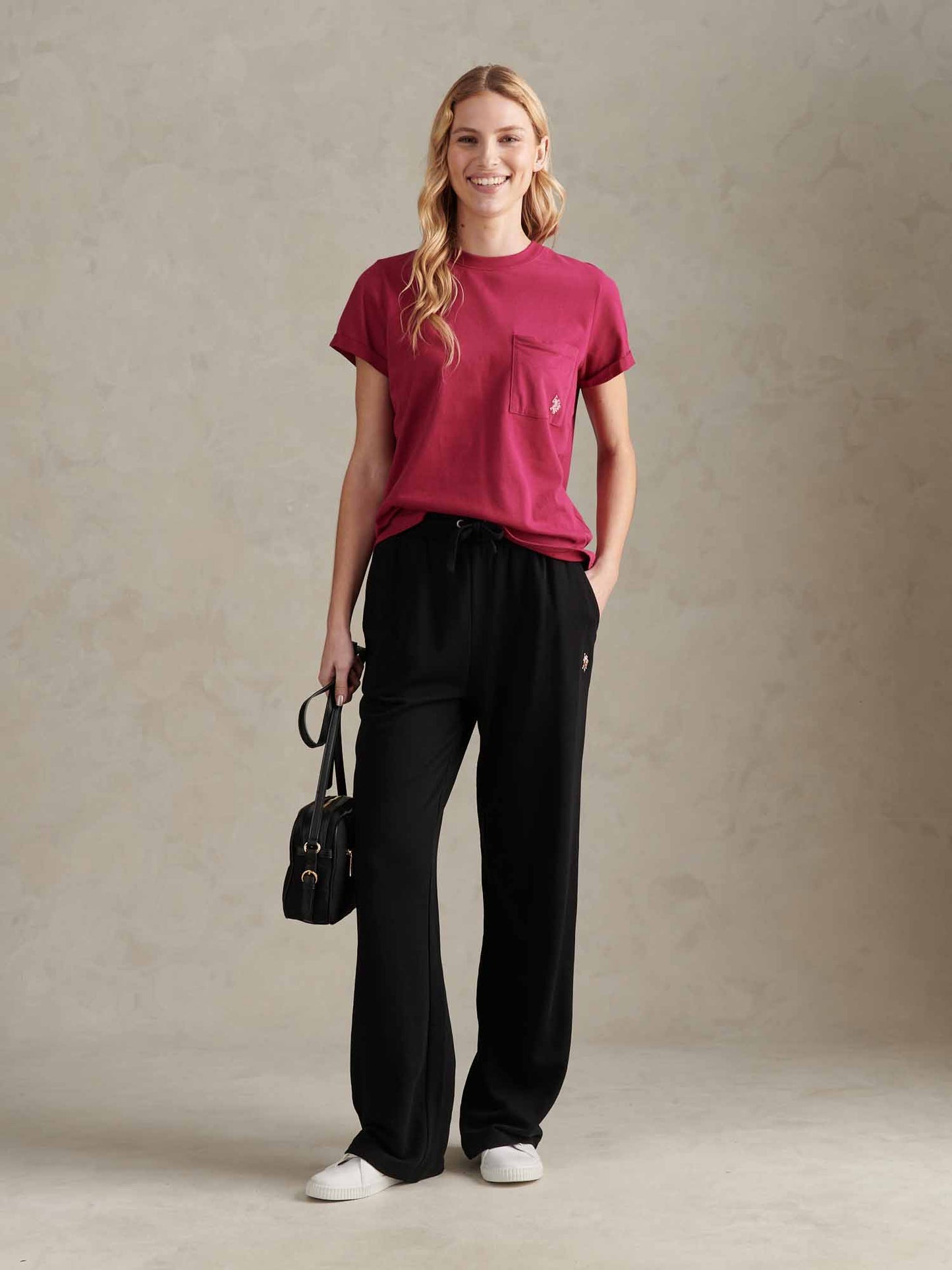 Womens Tonal Double Horsemen Wide Leg Jogger in Black