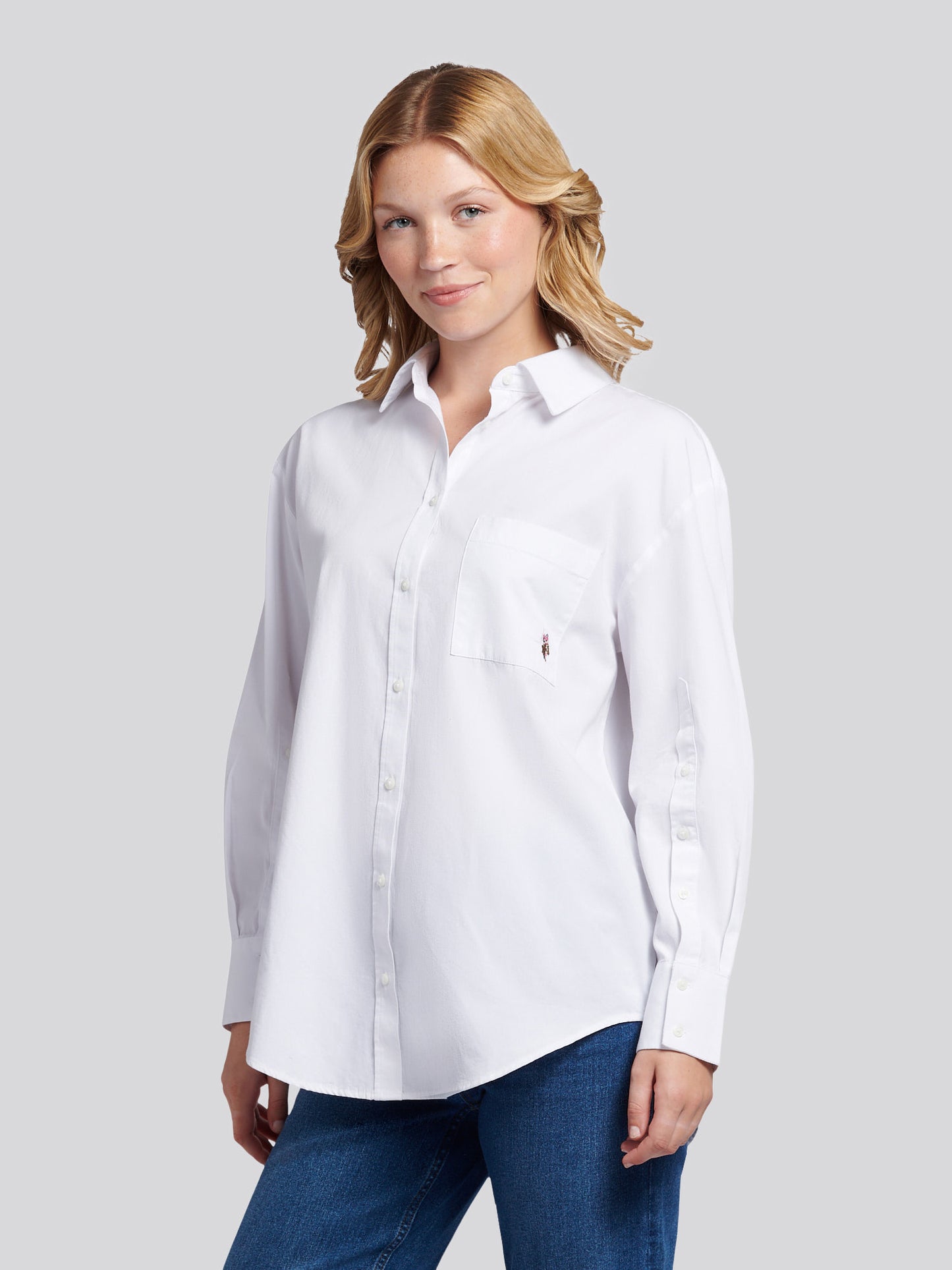 Womens Cotton Poplin Loose Fit Shirt in Bright White