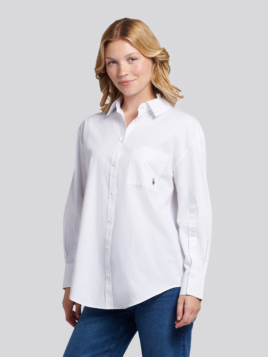 Womens Cotton Poplin Loose Fit Shirt in Bright White