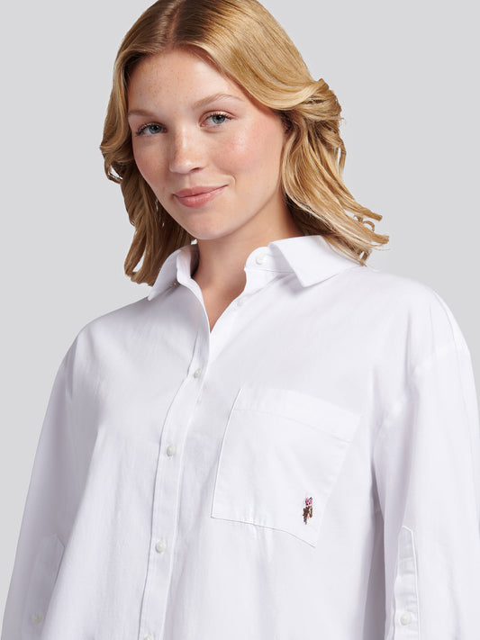 Womens Cotton Poplin Loose Fit Shirt in Bright White