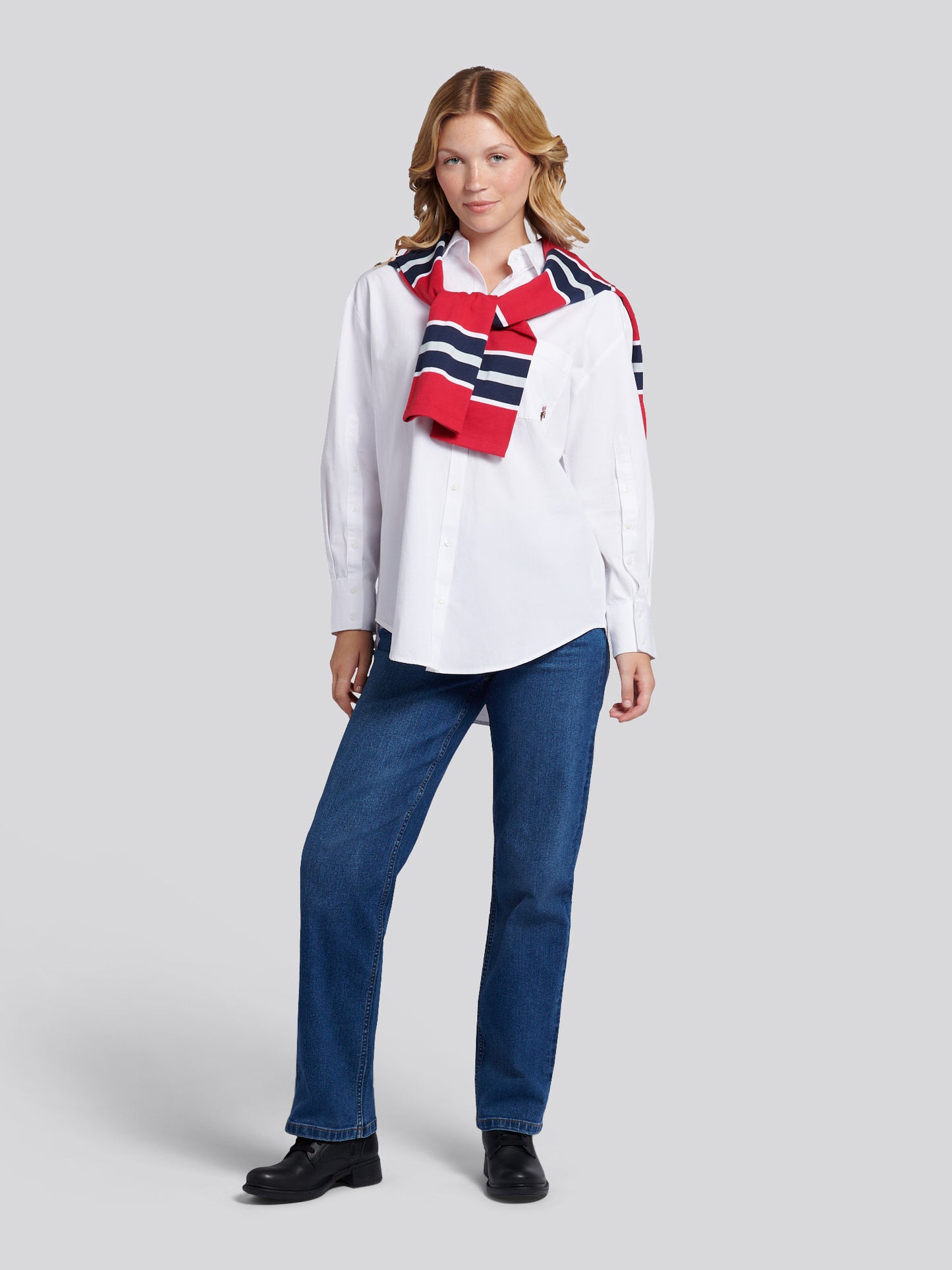 Womens Cotton Poplin Loose Fit Shirt in Bright White