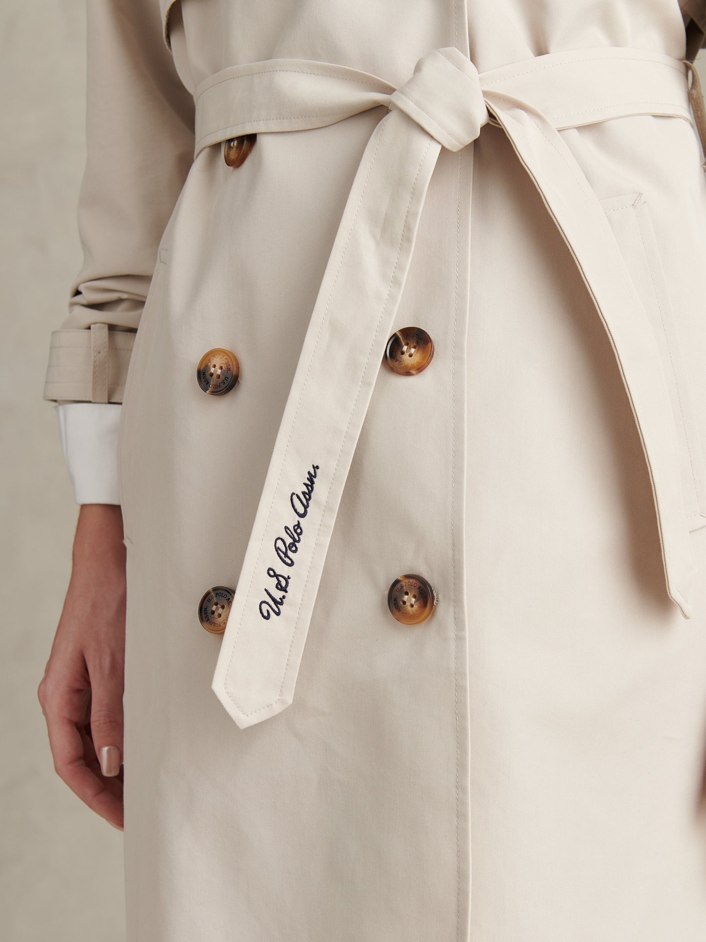 Womens Double Breasted Belted Trench Coat Pumice Stone