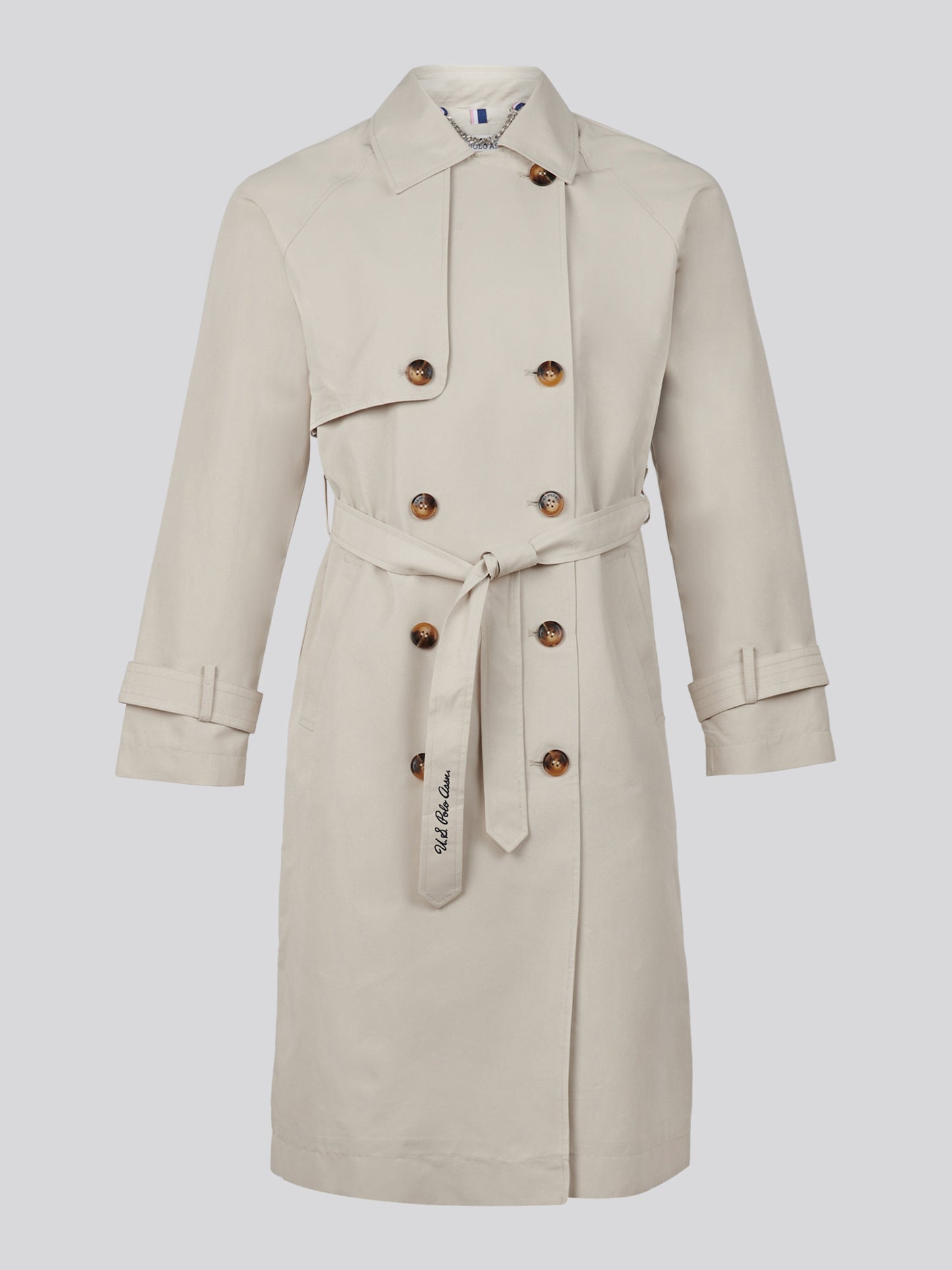 Womens Double Breasted Belted Trench Coat Pumice Stone
