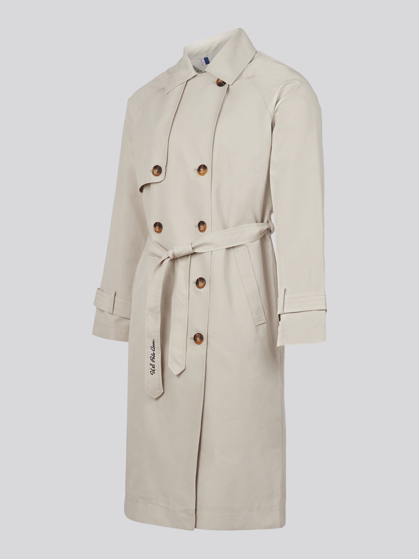 Womens Double Breasted Belted Trench Coat Pumice Stone