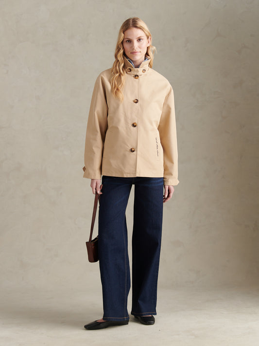 Womens Water Resistant Short Trench Coat Iris Cream
