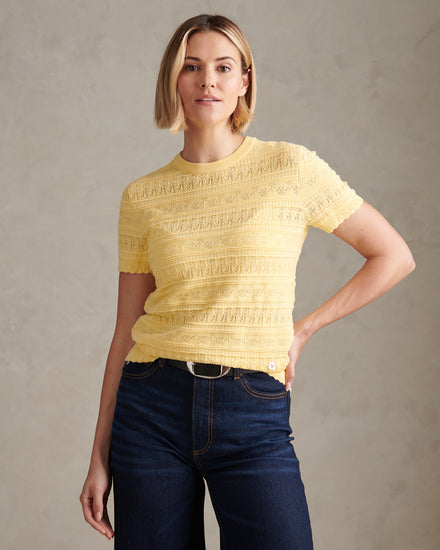Womens Pointelle Knit T-Shirt Mellow Yellow