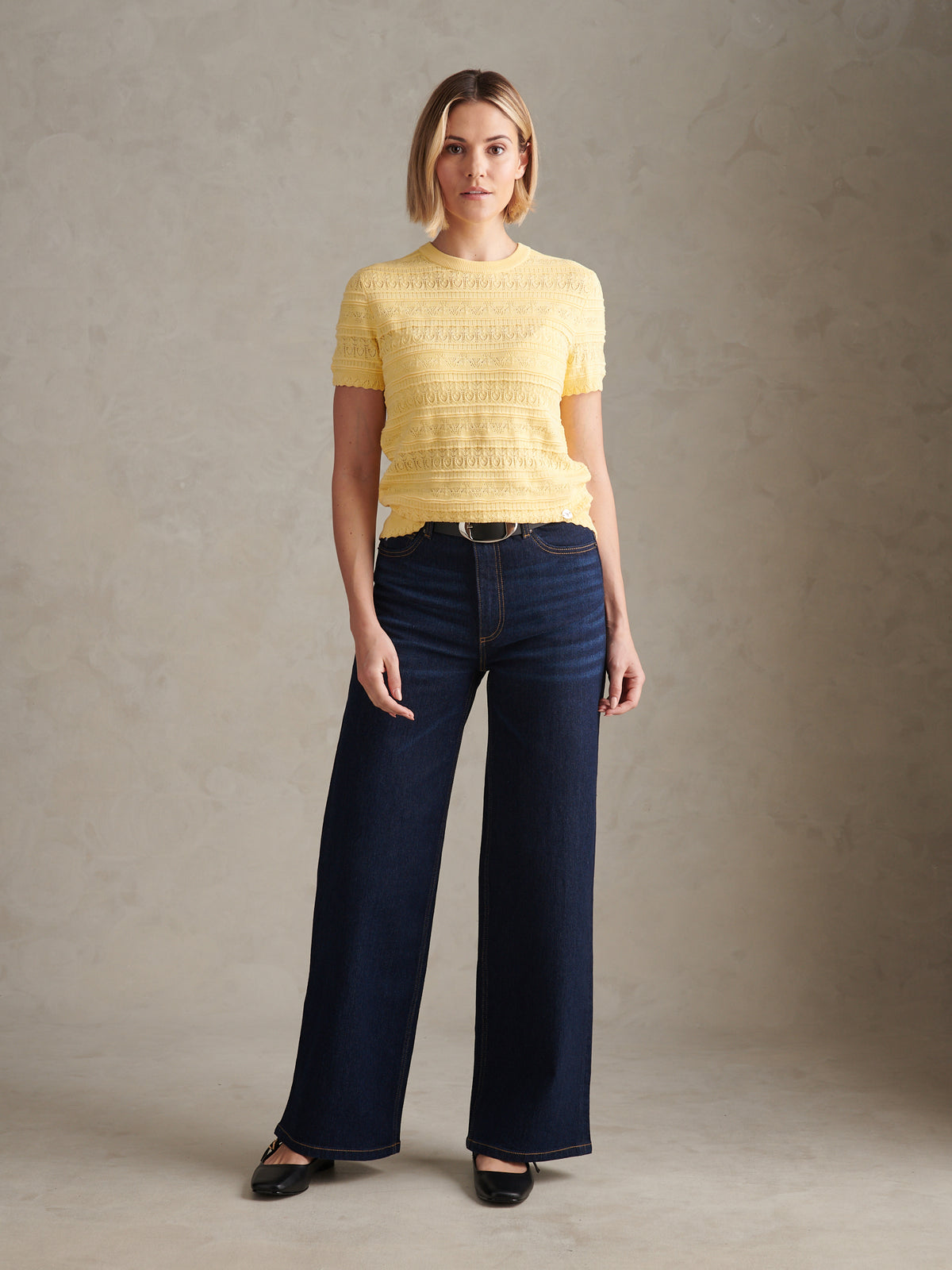 Womens Pointelle Knit T-Shirt Mellow Yellow