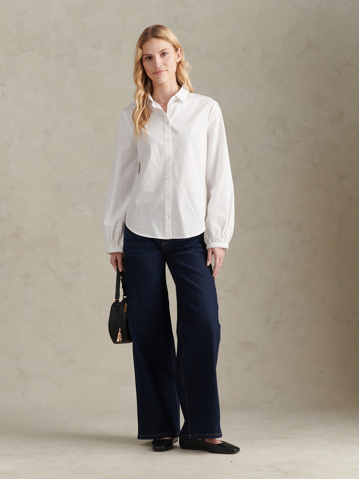 Womens Broderie Detail Loose Fit Shirt Bright White
