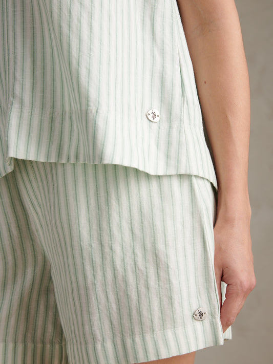 Womens Linen Blend Stripe V-Neck Shell Top Misty Jade
