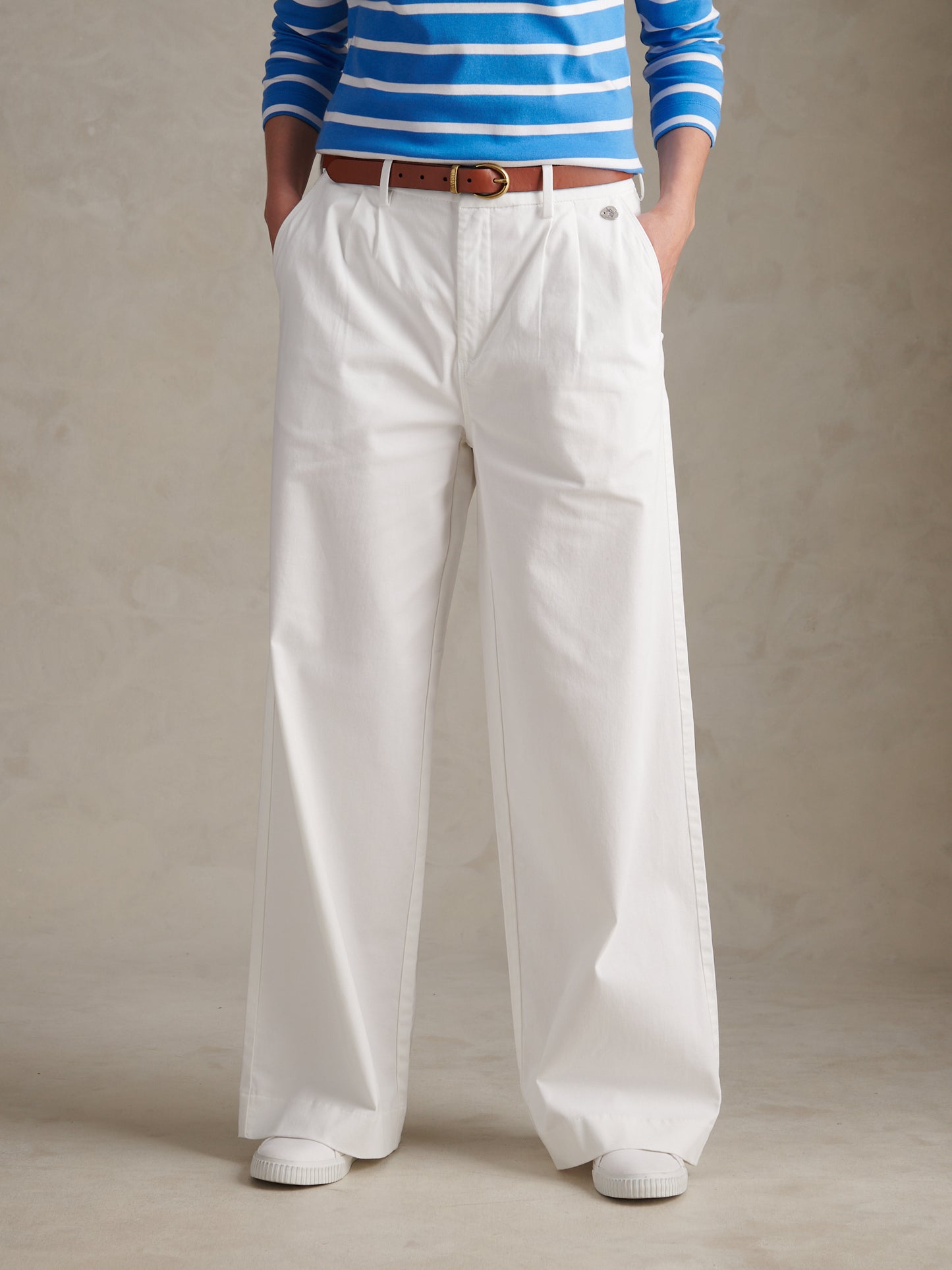 Womens Full Length Wide Leg Trousers Bright White