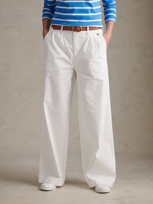 Womens Full Length Wide Leg Trousers Bright White