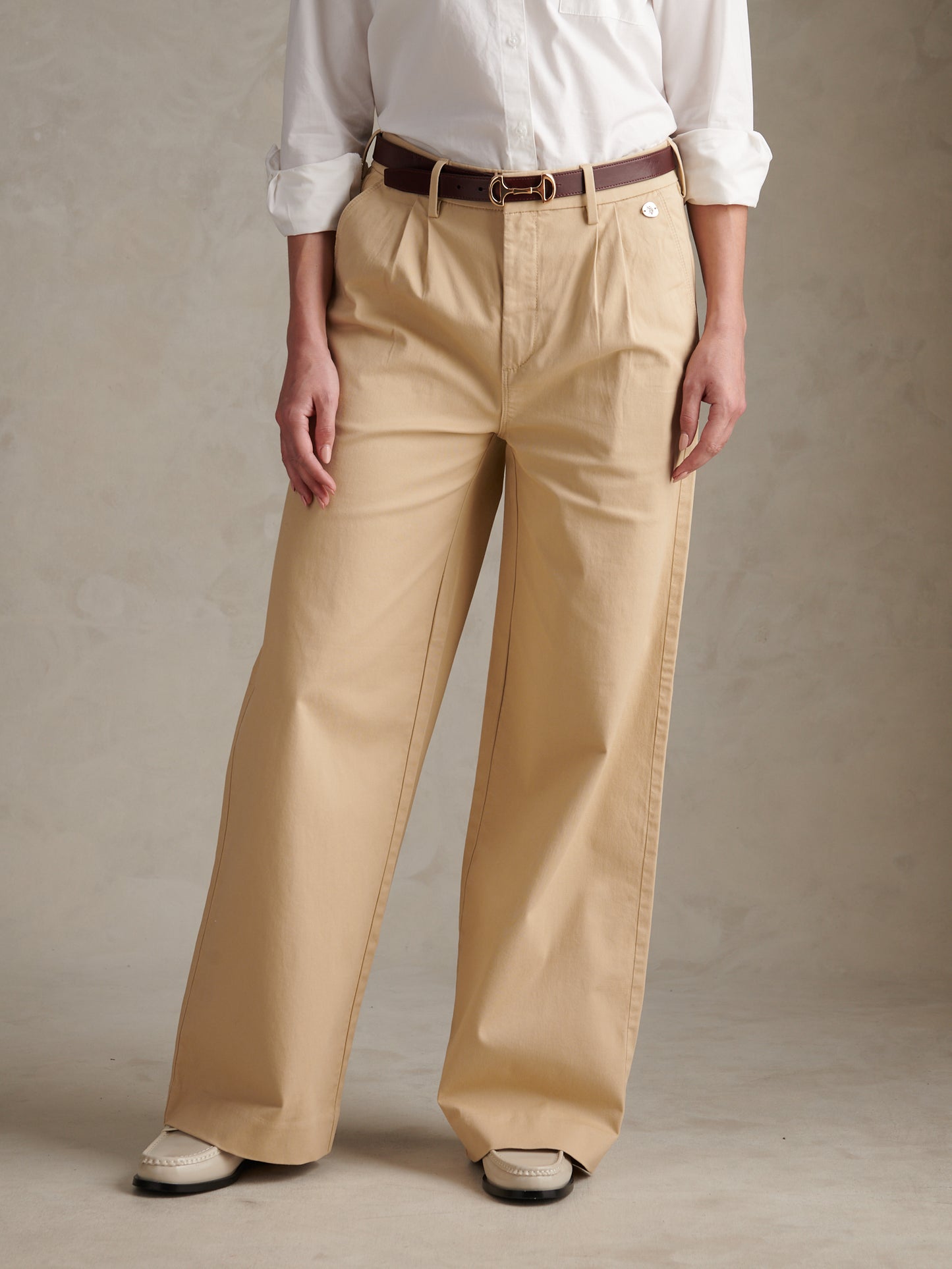 Womens Full Length Wide Leg Trousers Iris Cream