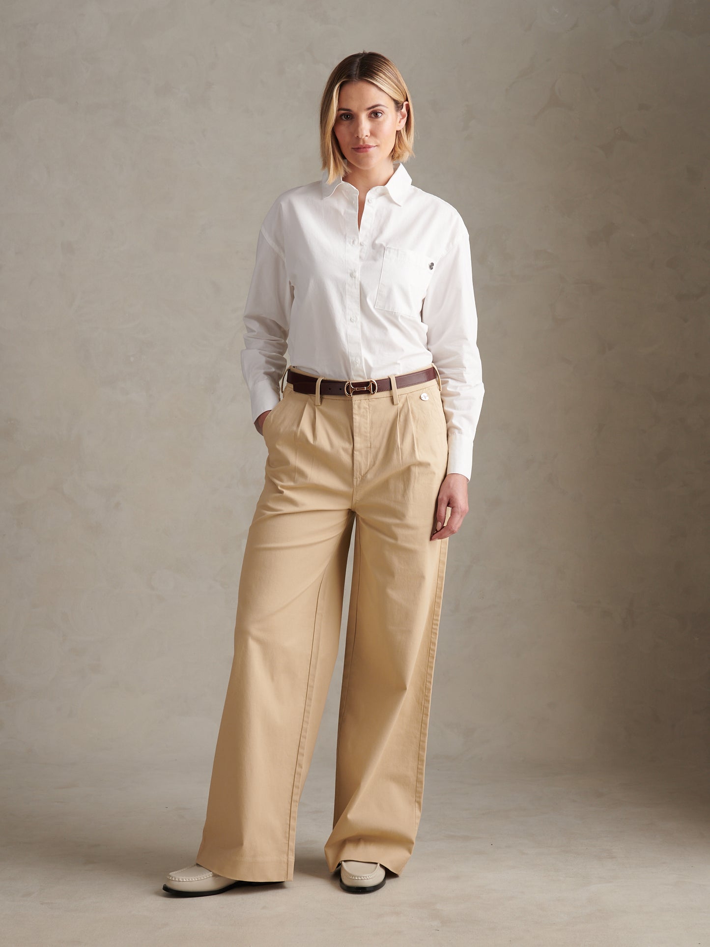 Womens Full Length Wide Leg Trousers Iris Cream