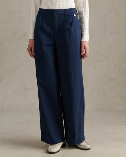 Womens Full Length Wide Leg Trousers Navy Iris