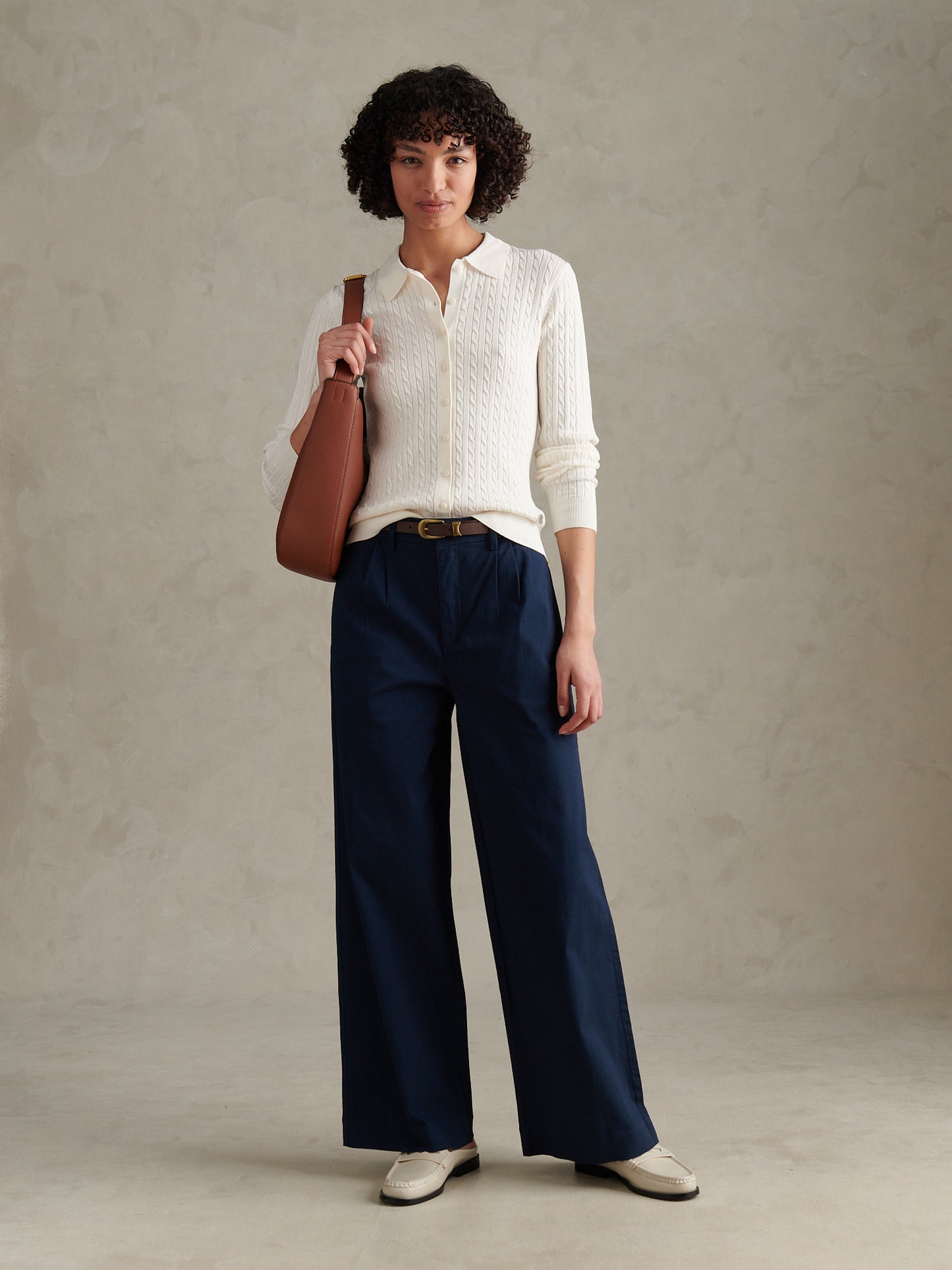 Womens Full Length Wide Leg Trousers Navy Iris