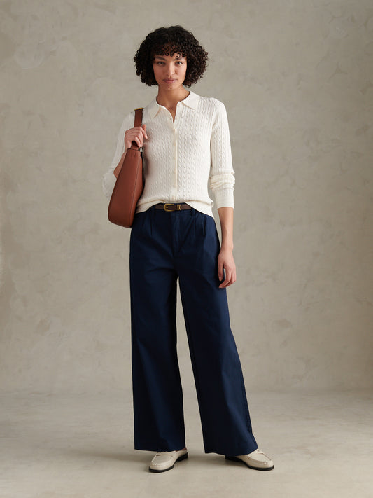 Womens Full Length Wide Leg Trousers Navy Iris