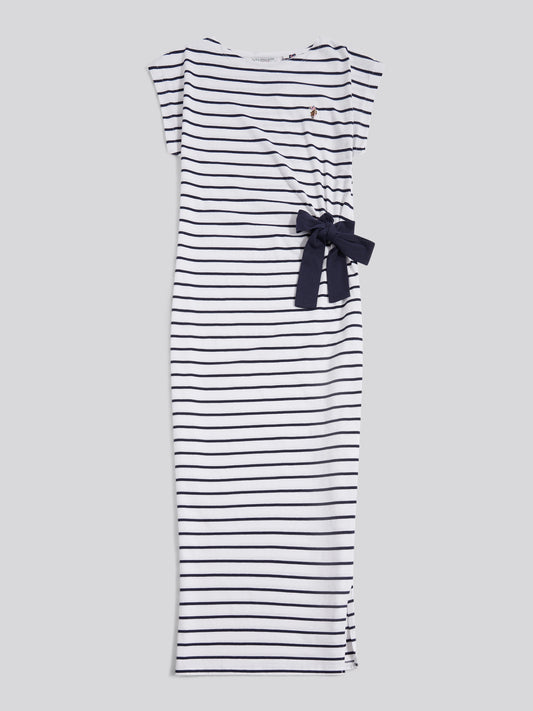 Womens Stripe Tie Detail Midi Dress Bright White