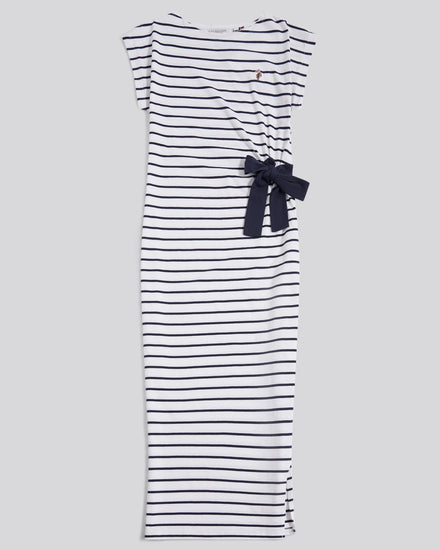 Womens Stripe Tie Detail Midi Dress Bright White