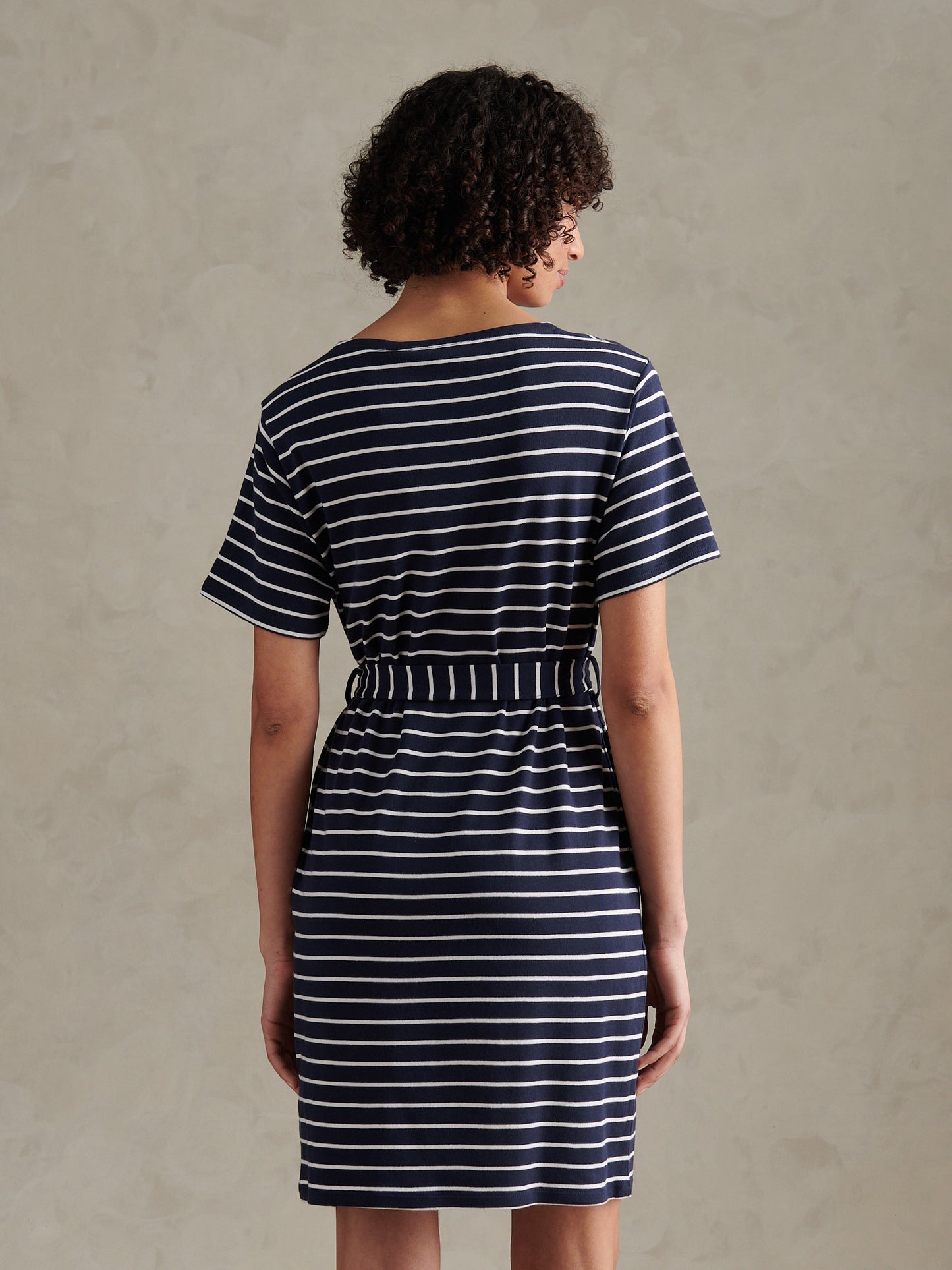 Womens Stripe Belted Boat Neck Midi Dress Navy Iris