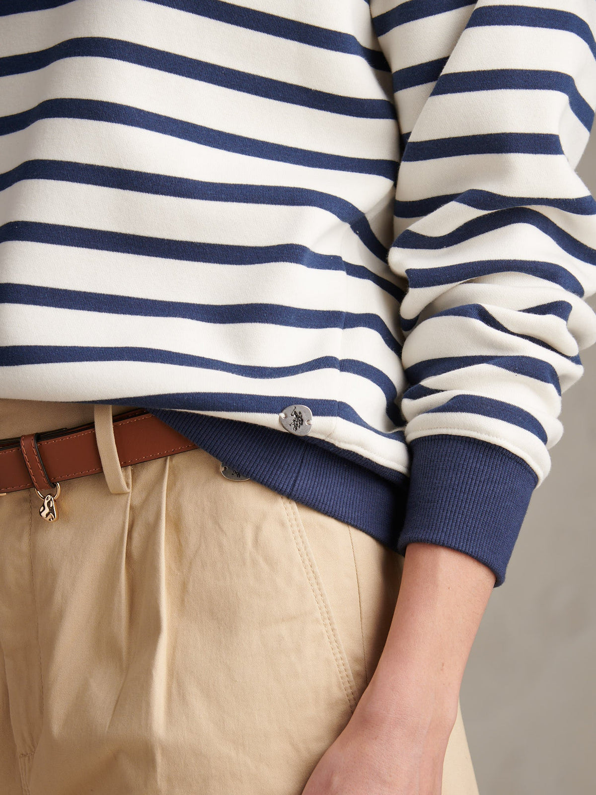 Womens Stripe Crew Neck Sweatshirt Marshmallow