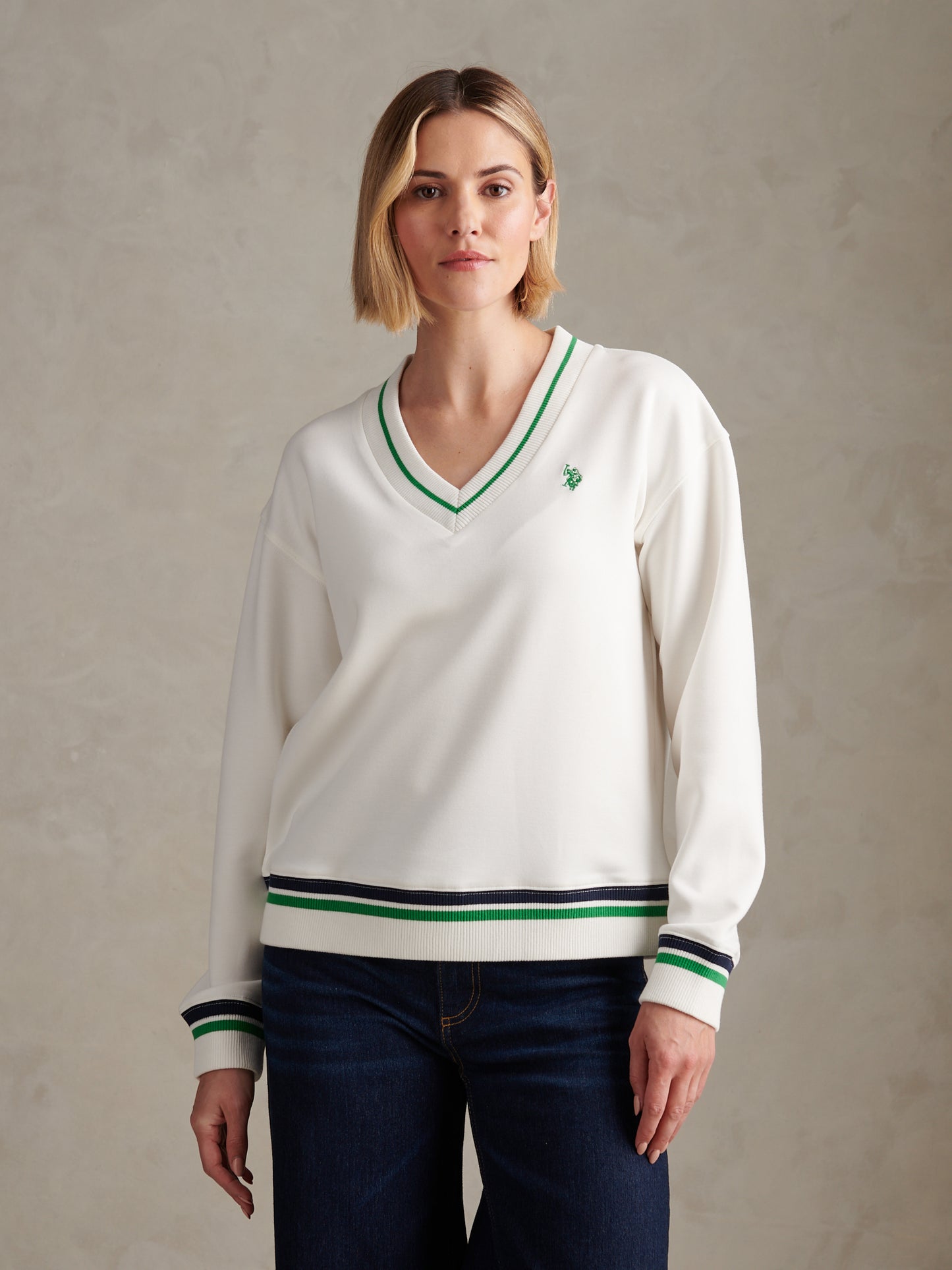 Womens Stripe Crew Neck Sweatshirt Marshmallow