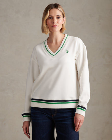 Womens Stripe Crew Neck Sweatshirt Marshmallow